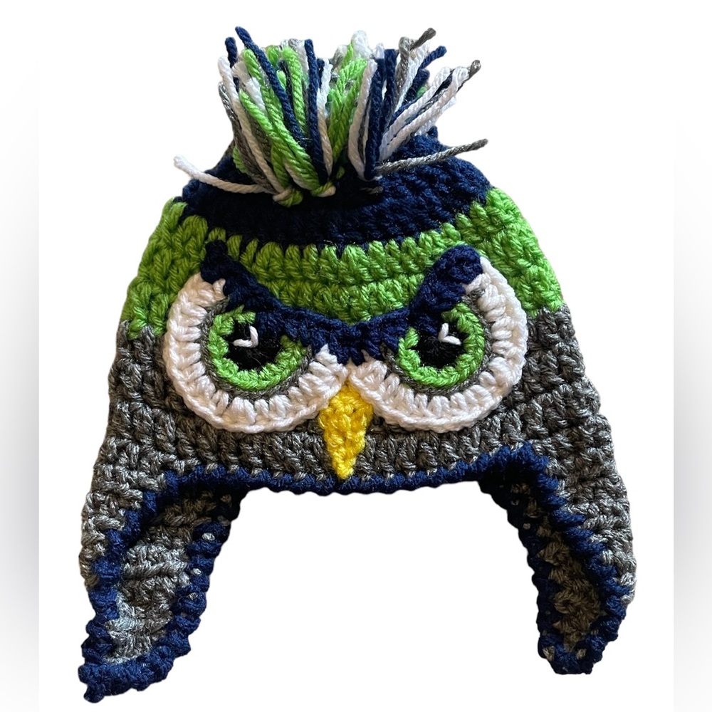 Seattle Seahawks Baby Hat Beanie Crocheted 0-3, 3-6 months